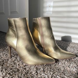 Lulu’s Selenah Gold Pointed Toe Ankle Booties
